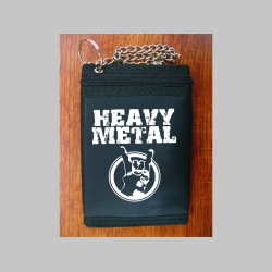 Heavy Metal pevná textilná peňaženka s retiazkou a karabínkou, tlačené logo